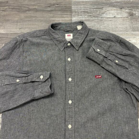 Levis Battery Housemark Slim Gray Mens Large Long Sleeve Button Up Shirt EUC - Picture 1 of 10